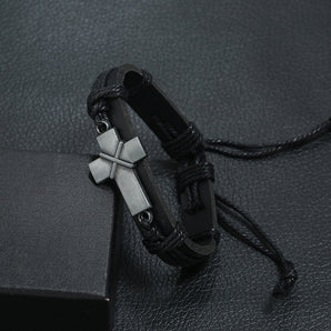 1 piece punk geometric alloy leather rope unisex bracelets