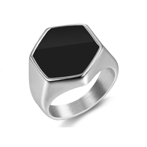fashion hexagon square titanium steel enamel men's rings
