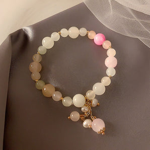 sweet heart shape flower shell alloy beaded plating inlay rhinestones opal women's bracelets