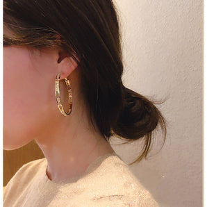 1 pair retro solid color inlay alloy rhinestones hoop earrings