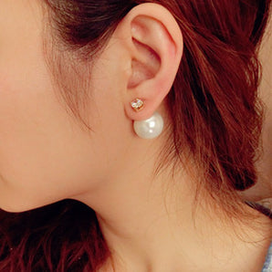 1 pair fashion round artificial pearl inlay zircon women's ear studs