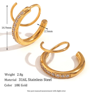 Nihao Wholesale 1 Pair Simple Style Classic Style Solid Option Plating Inlay Stainless Steel Rhinestones 18K Gold Plated Earrings