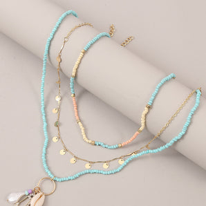 Nihao Wholesale bohemian style multi-layer woven shell rice bead trend pearl pendant necklace jewelry