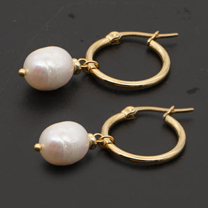 1 pair fashion ethnic style stainless steel freshwater pearl hoop earrings drop earrings