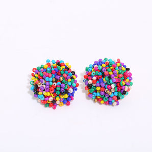1 pair ethnic style solid color alloy seed bead beaded women's ear studs