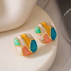Nihao Wholesale 1 Pair Simple Style Commute Option Block Enamel Plating Copper 18K Gold Plated Ear Studs