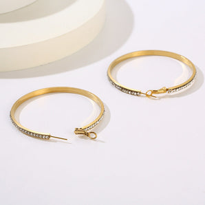 Nihao Wholesale 1 Pair Bridal Shiny Solid Option Plating Inlay Stainless Steel Artificial Diamond 18K Gold Plated Hoop Earrings