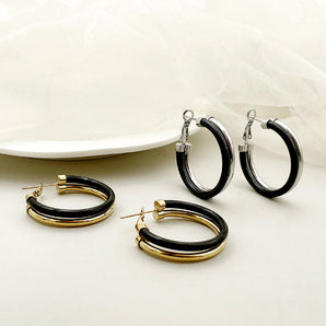 Nihao Wholesale 1 Pair Exaggerated Punk Commute Circle Option Block Layered Plating Stainless Steel Gold Plated Hoop Earrings