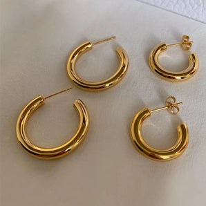 Nihao Wholesale 1 Pair Simple Style Solid Option Plating Stainless Steel Gold Plated Earrings