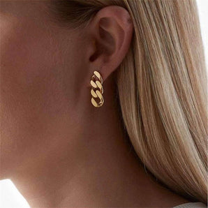 Nihao Wholesale 1 Pair Fashion Solid Option Plating Chain Hollow Out Stainless Steel Drop Earrings