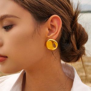 Nihao Wholesale 1 Pair IG Style Solid Option Plating Hollow Out Stainless Steel 18K Gold Plated Ear Studs