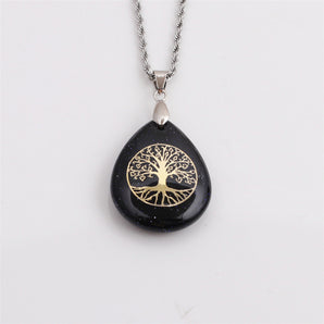 Nihao Wholesale wholesale new carving tree of life drop pendant stainless steel necklace