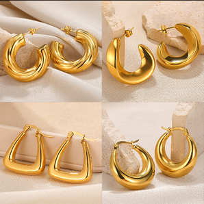 Nihao Wholesale 1 Pair Vintage Style Solid Option Irregular Plating Stainless Steel 18K Gold Plated Ear Studs