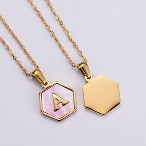 Nihao Wholesale 18k Gold Stainless Steel Pendant Inlaid Pink Shell Letter Necklace