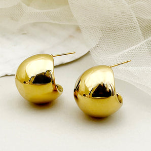 Nihao Wholesale 1 Pair Elegant Sweet Simple Style Solid Option Polishing Plating Stainless Steel Metal Gold Plated Ear Studs