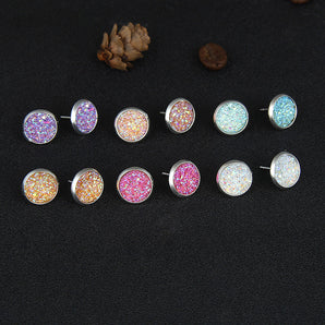 6 pairs simple style round plating alloy ear studs