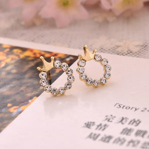 yiwu factory direct sales korean style stylish round rhinestone glossy crown stud earring women's  earrings supply wholesale