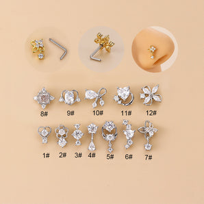 Nihao Wholesale 1 Piece Nose Rings & Studs Fashion Flower Bow Knot 316L Stainless Steel  Copper Plating Zircon