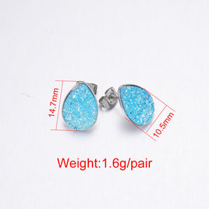 fashion water droplets stainless steel resin stoving varnish women's ear studs 1 pair