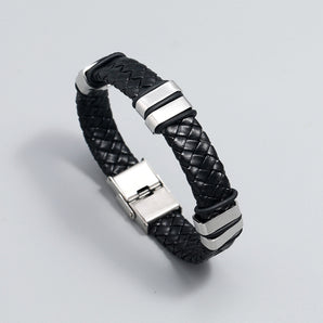 simple woven stainless steel leather bracelet men's jewelry bracelet