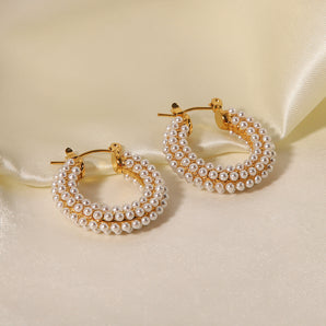 1 Pair Fashion U Shape Inlay 316 Stainless Steel  Pearl Hoop Earrings