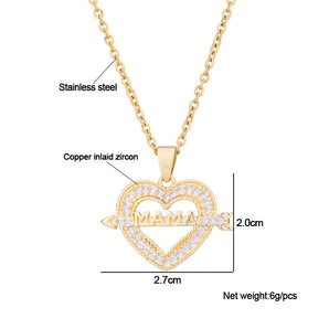 Nihao Wholesale 304 Stainless Steel Copper Fashion MAMA Plating Inlay Letter Heart Shape Zircon Pendant Necklace