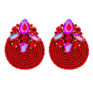 1 pair retro round rhinestone women's earrings