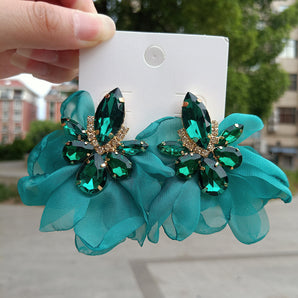 fashion flower alloy inlay rhinestones drop earrings 1 pair