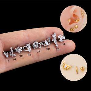 1 Piece Ear Cartilage Rings & Studs Fashion Butterfly 316 Stainless Steel  Copper Plating Inlay Zircon