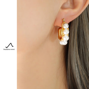 elegant geometric titanium steel plating artificial pearls earrings 1 pair
