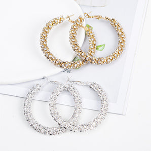 1 pair simple style circle inlay metal rhinestones hoop earrings