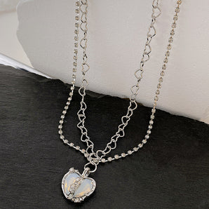 sweet heart shape alloy plating artificial rhinestones women's pendant necklace 1 piece