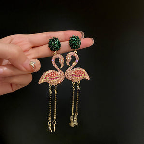 1 pair fashion flamingo alloy inlay rhinestones women's drop earrings