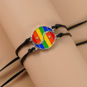 fashion new bohemian rainbow color yin and yang stitching hand-woven adjustable card bracelet