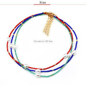 1 piece ethnic style color block alloy pearl seed bead beaded women's necklace