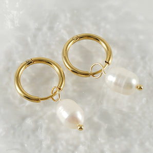 retro geometric stainless steel pearl earrings 1 pair