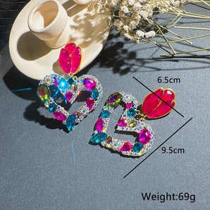 1 pair fashion heart shape alloy inlay resin women's drop earrings