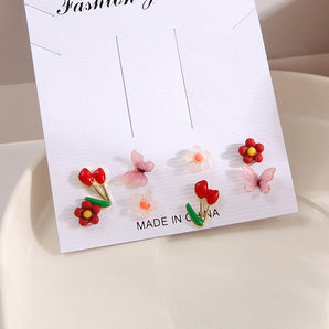 1 set sweet flower butterfly resin metal enamel women's earrings