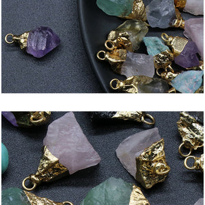 Nihao Wholesale crystal agate stone rough stone gilding electroplated small pendant semi-finished diy bracelet necklace earrings jewelry material