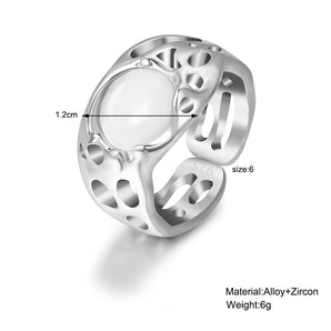 Nihao Wholesale fashion solid color alloy hollow out inlay zircon women's open ring 1 piece