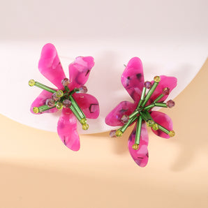 fashion flower plastic beaded women's ear studs 1 pair