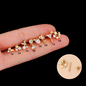 1 Piece Ear Cartilage Rings & Studs Fashion Flower 316 Stainless Steel  Copper Plating Inlay Pearl Zircon