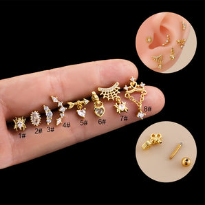 1 Piece Ear Cartilage Rings & Studs Fashion Spider Spider Web 316 Stainless Steel  Copper Plating Inlay Zircon