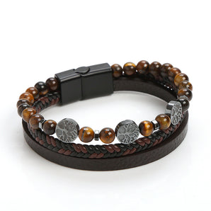 retro round stainless steel natural stone volcanic rock magnet beaded men's bracelets 1 piece