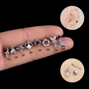 1 Piece Ear Cartilage Rings & Studs Retro Moon Water Droplets Heart Shape 316 Stainless Steel  Copper Inlaid Zircon
