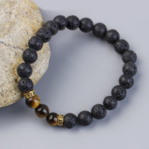 retro round volcanic rock agate tiger eye beaded unisex bracelets