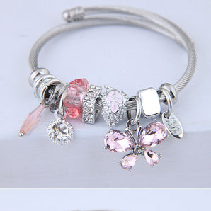 fairy style animal stainless steel plating inlay artificial crystal cuff bracelets