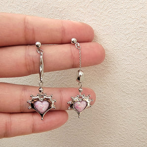 1 pair sweet heart shape alloy inlay resin women's earrings
