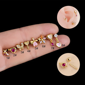 1 Piece Ear Cartilage Rings & Studs Fashion Heart Shape Butterfly 316 Stainless Steel  Copper Plating Inlay Zircon