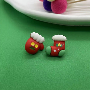 cute christmas tree santa claus elk plastic resin women's ear studs 1 pair